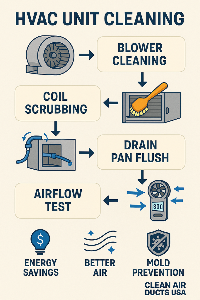 Infographic explaining HVAC cleaning steps and benefits for homes and businesses in Tampa