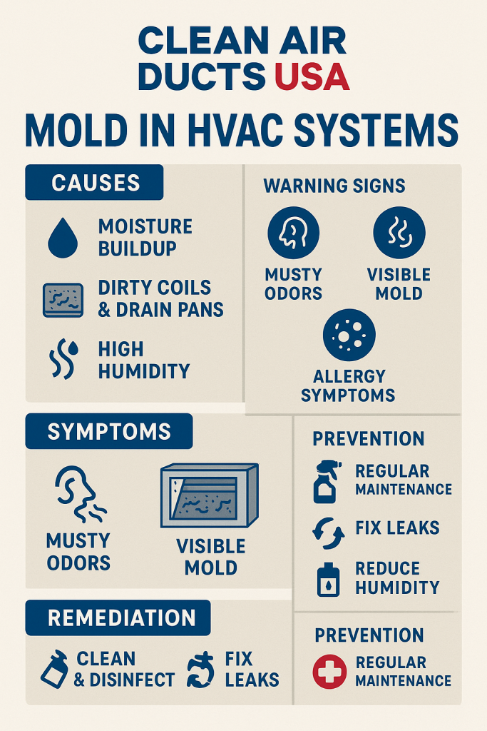 Infographic showing how mold forms in HVAC systems and how it’s safely removed in Tampa homes