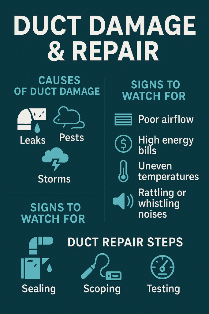 Infographic showing air duct repair issues and solutions for Tampa properties
