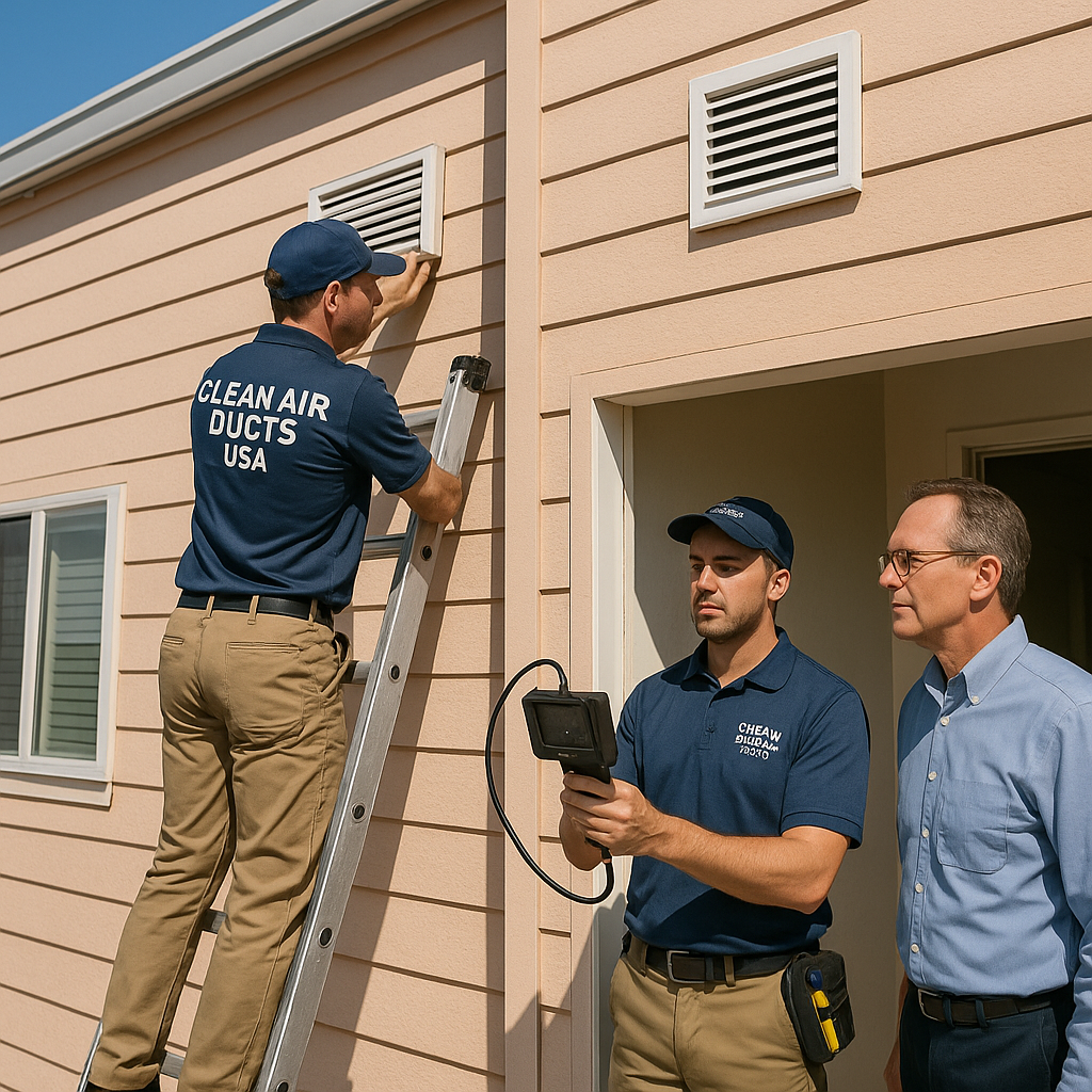 Clean Air Ducts USA team servicing air ducts in Tampa condo for property manager and HOA